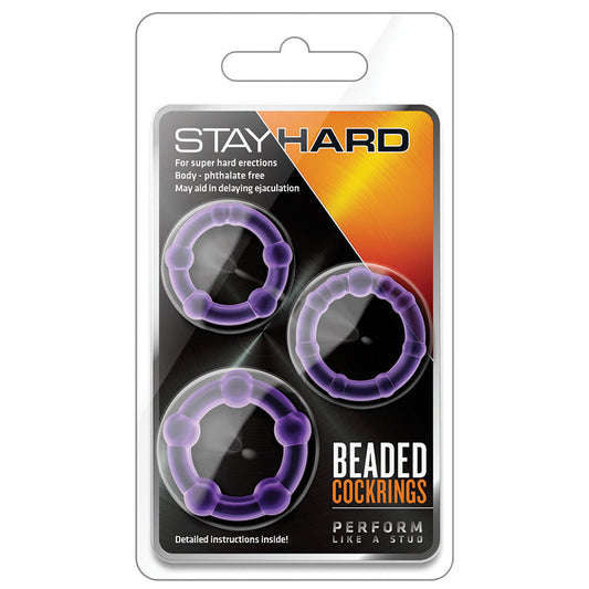 Stay Hard Beaded Cockrings-Purple 3Pk