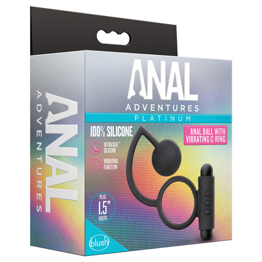 Anal Adventures Platinum Silicone Anal Ball with Vibrating C-Ring Black