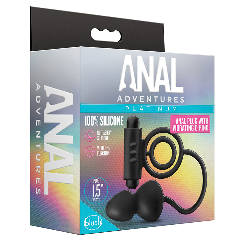 Anal Adventures Platinum Silicone Anal Plug with Vibrating C-Ring Black