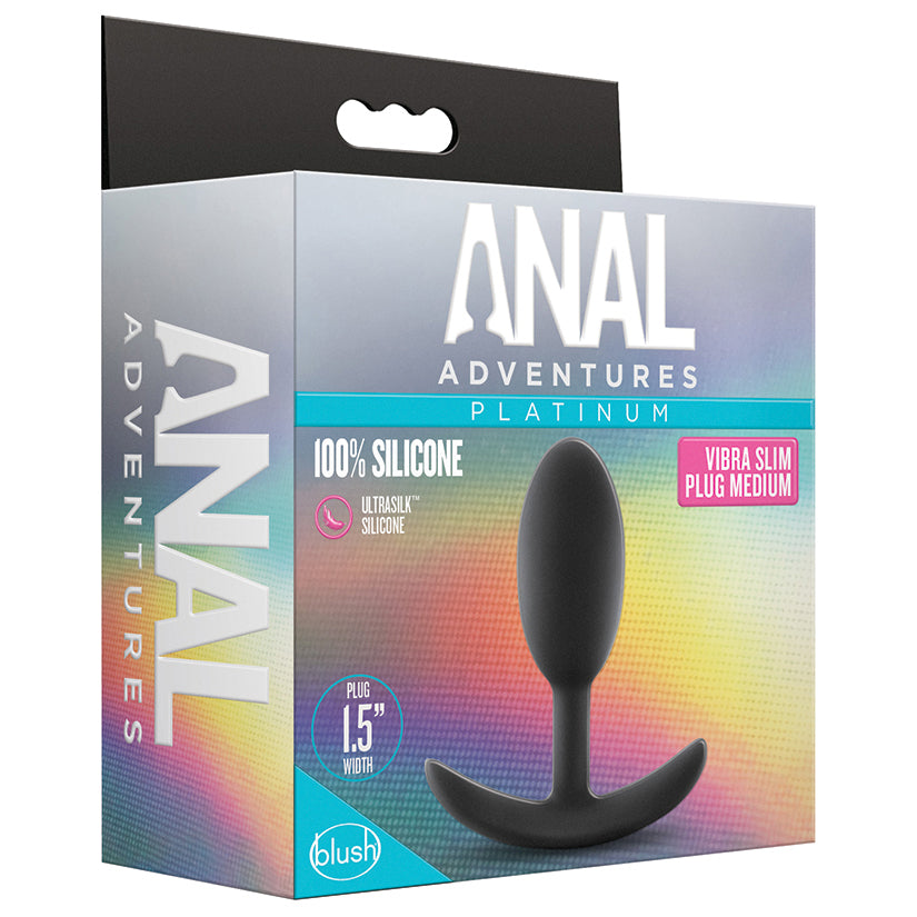 Anal Adventures Platinum Silicone Vibra Slim Plug -Medium Black