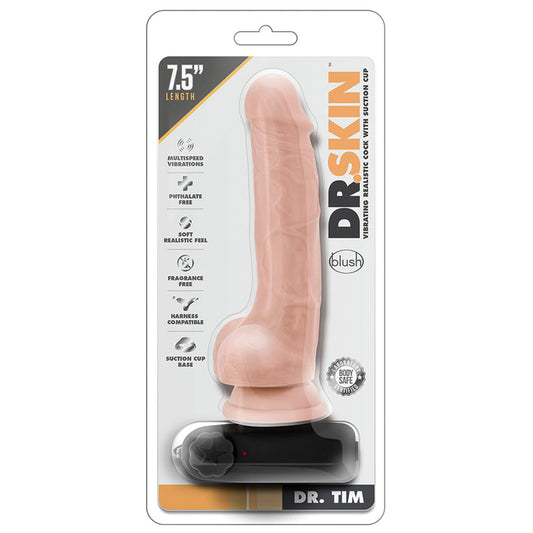 Dr. Skin Vibrating Cock with Suction Cup-Vanilla 7.5