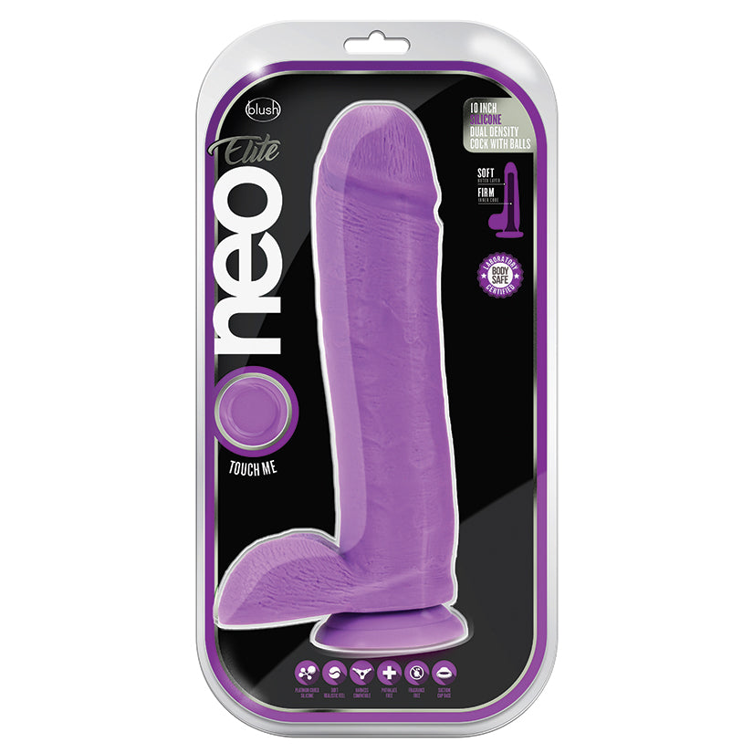 Neo Elite Silicone Dual Density Cock with Balls-Neon Purple 10