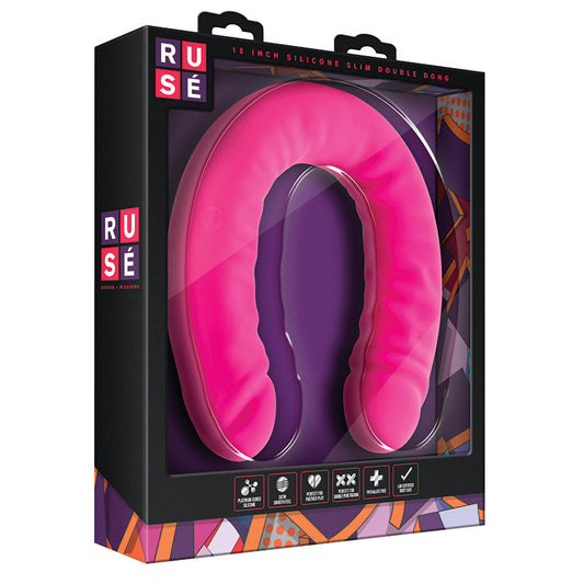 Ruse Silicone Slim Double Dong-Hot Pink 18