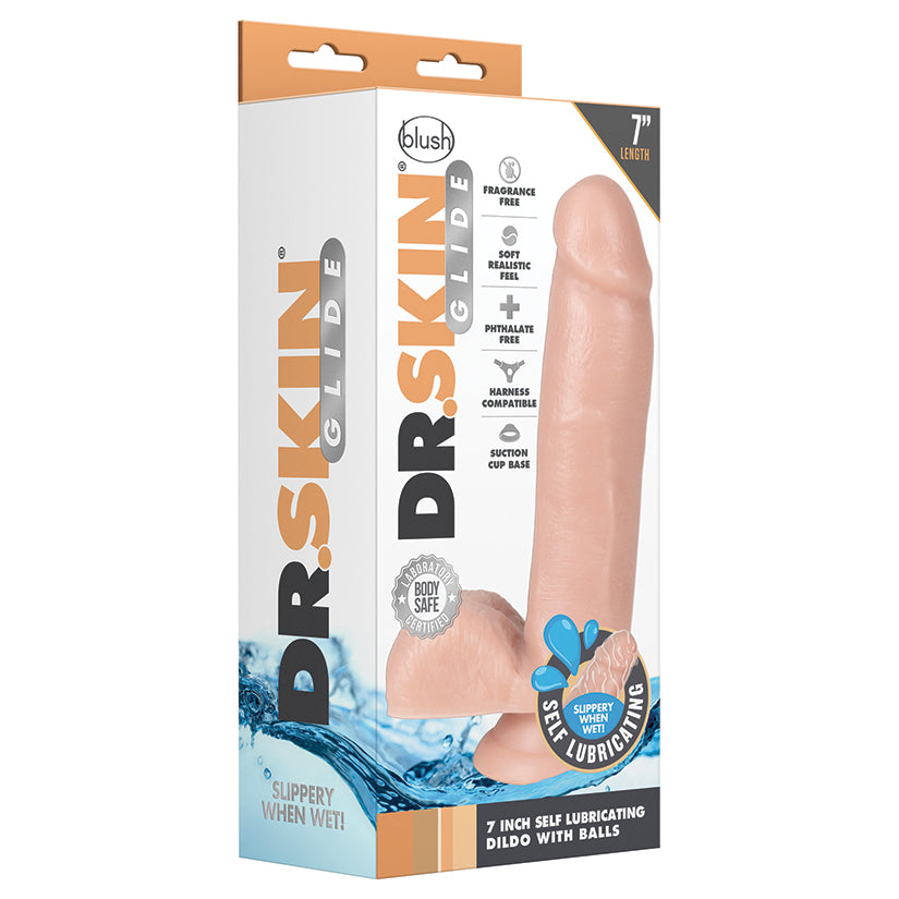 Dr. Skin Glide Self Lubricating Dildo with Balls-Vanilla 7