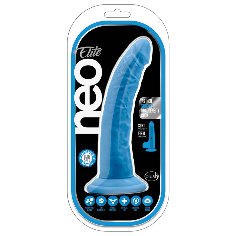 Neo Elite Silicone Dual Density Cock-Neon Blue 7.5