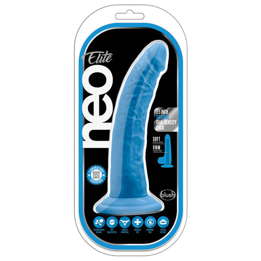 Neo Elite Silicone Dual Density Cock-Neon Blue 7.5