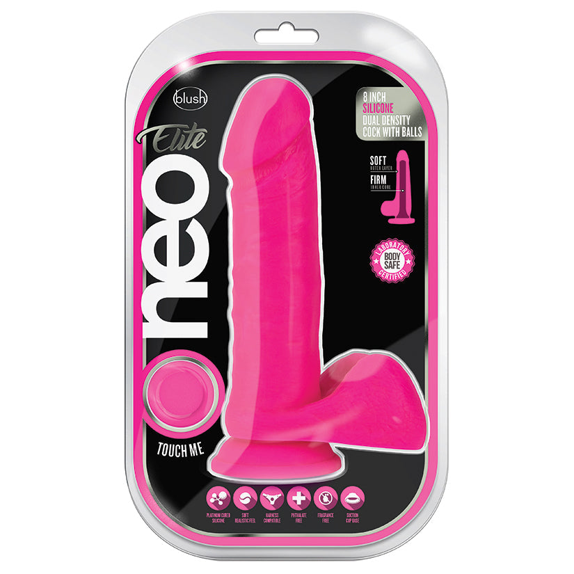 Neo Elite Silicone Dual Density Cock with Balls-Neon Pink 8