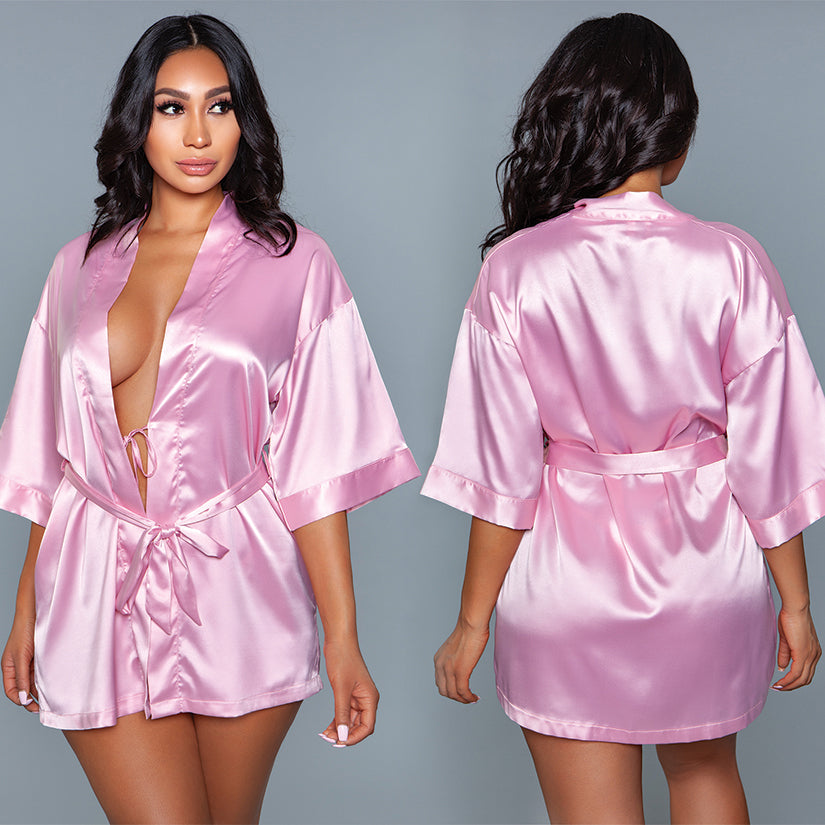 BeWicked Satin Robe-Pink 1X-Hanging