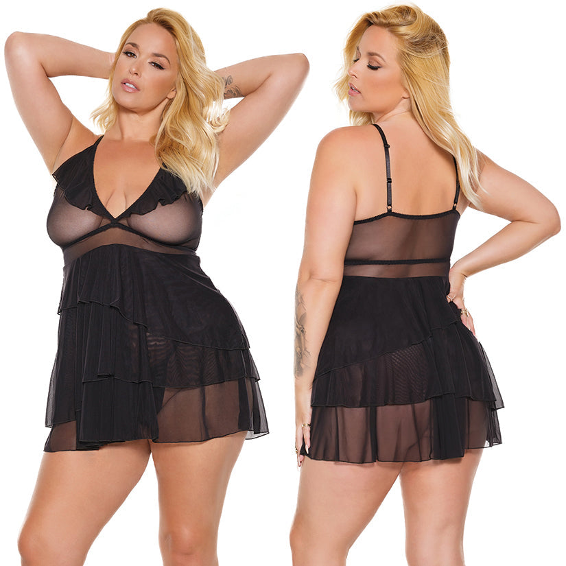 Coquette Babydoll & G-String-Black O/S X-Hanging