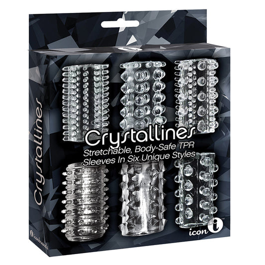 The 9's Crystalline TPR Cock Sleeves-Clear 6pk