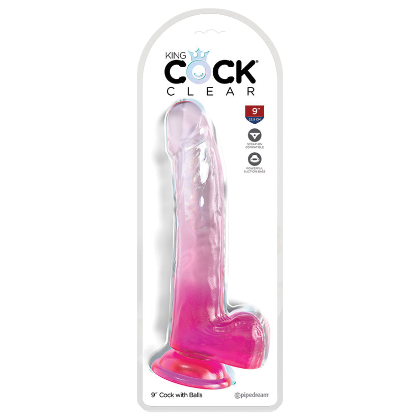 King Cock Clear with Balls-Pink 9