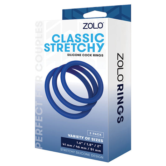 Zolo Stretchy Silicone Cock Ring Pack of 3-Blue