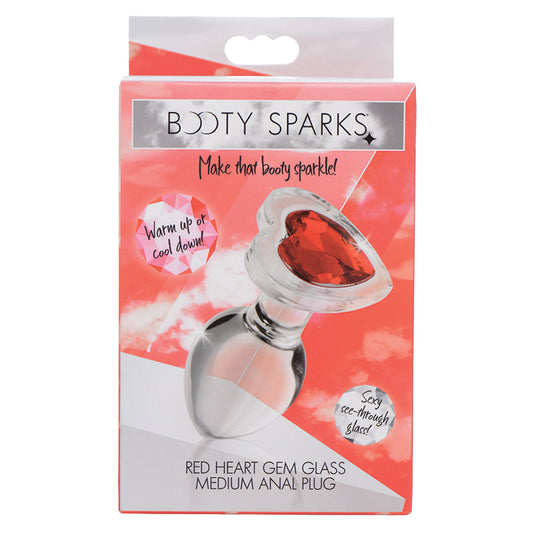 Booty Sparks Red Heart Gem Glass Anal Plug-Medium