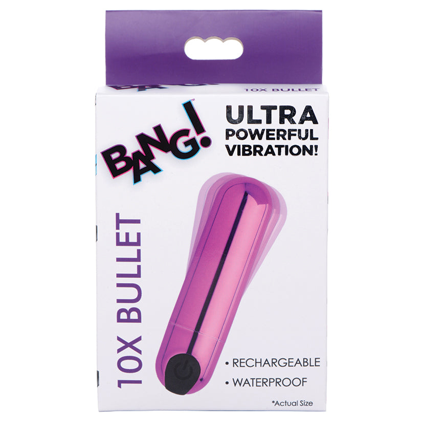 Bang! 10X Rechargeable Vibrating Metallic Bullet-Purple